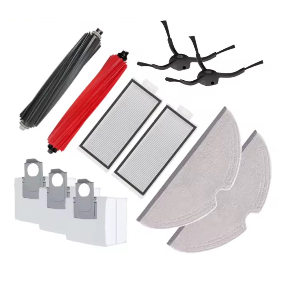 Set accesorii compatibile cu Roborock Q5 PRO+, 1x perie duo roller, 2x filtru hepa, 3x sac praf, 2x laveta microfibra, 2x perie laterala